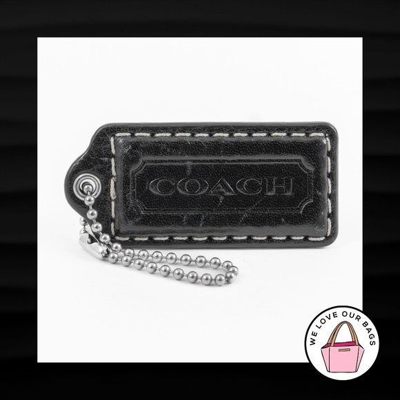 Coach Handbags - 2.25" Medium COACH BLACK LEATHER NICKEL KEY FOB BAG CHARM KEYCHAIN HANG TAG